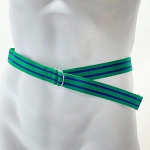 Polo Ralph Lauren Belt Green Blue Stripe Fabric D- Ring Boys Size 16